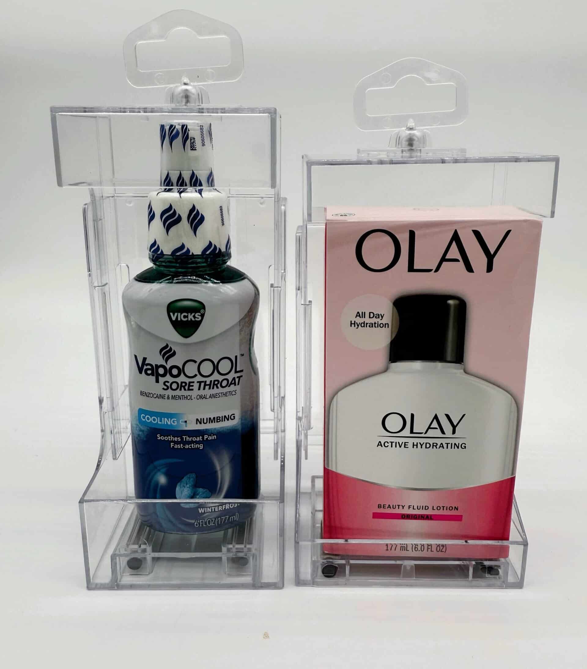 Adjustable Safer anti-theft display case securing health and beauty products in retail stores